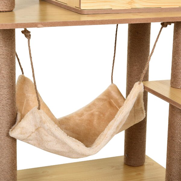 AllMyPets Albero Tiragraffi per Gatti con Casetta, 2 Lettini, Amaca e Pallina, in Legno, Poliestere e Sisal 60x40x130 cm - 87Z369