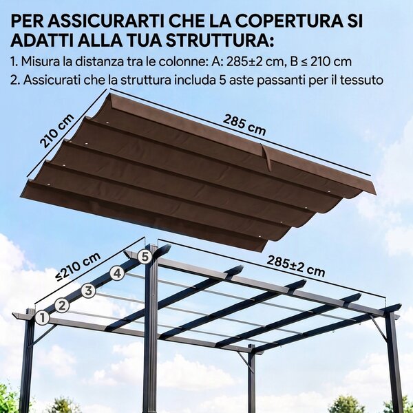 Outsunny Telo Pergola per Esterni Anti UV in Poliestere Bianco Caffè con 8 Fori di Drenaggio, 286x245 cm | Aosom Italy