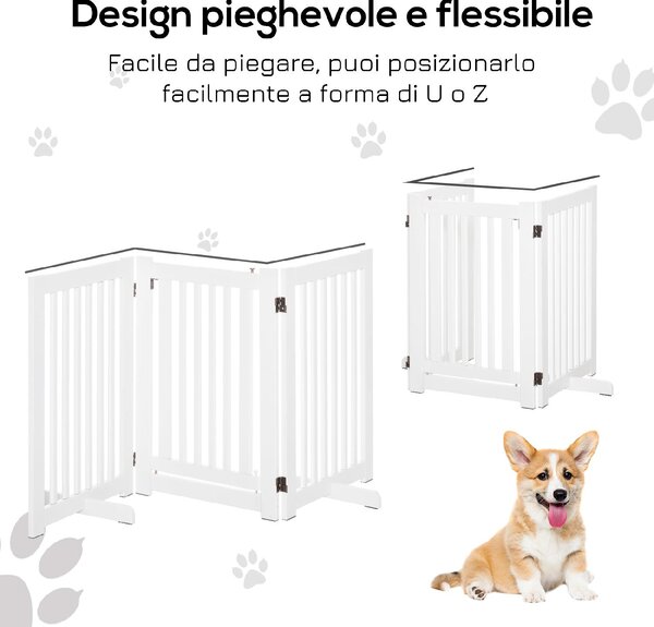 AllMyPets Cancelletto per Cani Pieghevole a 3 Pannelli Porta Centrale con Blocco Struttura in MDF 155x76cm Bianco - 047WTeD06
