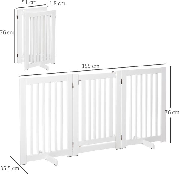 AllMyPets Cancelletto per Cani Pieghevole a 3 Pannelli Porta Centrale con Blocco Struttura in MDF 155x76cm Bianco - 047WTeD06