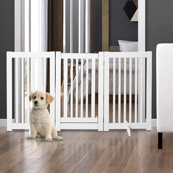 AllMyPets Cancelletto per Cani Pieghevole a 3 Pannelli Porta Centrale con Blocco Struttura in MDF 155x76cm Bianco - 047WTeD06