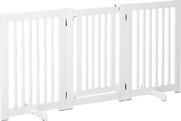 AllMyPets Cancelletto per Cani Pieghevole a 3 Pannelli Porta Centrale con Blocco Struttura in MDF 155x76cm Bianco - 047WTeD06