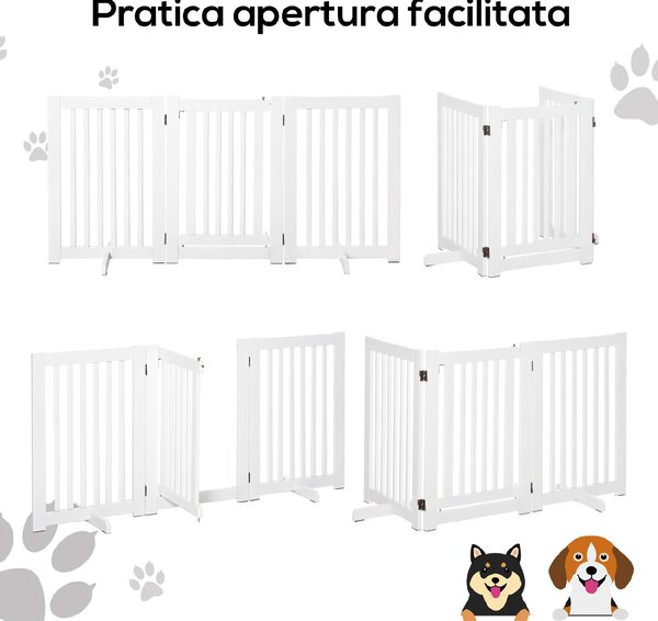AllMyPets Cancelletto per Cani Pieghevole a 3 Pannelli Porta Centrale con Blocco Struttura in MDF 155x76cm Bianco - 047WTeD06
