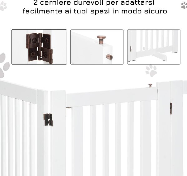 AllMyPets Cancelletto per Cani Pieghevole a 3 Pannelli Porta Centrale con Blocco Struttura in MDF 155x76cm Bianco - 047WTeD06