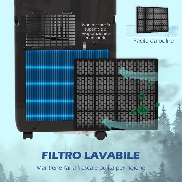 DecHome Condizionatore Portatile 9000 BTU/h Climatizzatore solo Freddo Funzione Deumidificatore con Telecomando e Timer colore Nero - 29Z2BK