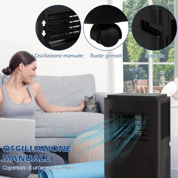 DecHome Condizionatore Portatile 9000 BTU/h Climatizzatore solo Freddo Funzione Deumidificatore con Telecomando e Timer colore Nero - 29Z2BK