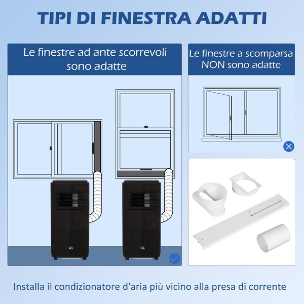 DecHome Condizionatore Portatile 9000 BTU/h Climatizzatore solo Freddo Funzione Deumidificatore con Telecomando e Timer colore Nero - 29Z2BK
