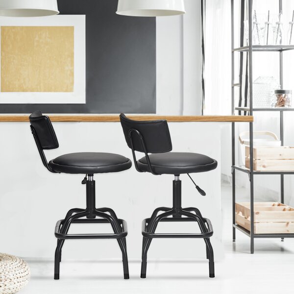 Costway Sgabello da bar moderna in pelle PU con altezza regolabile, Sedile girevole a 360° con schienale imbottito Nero