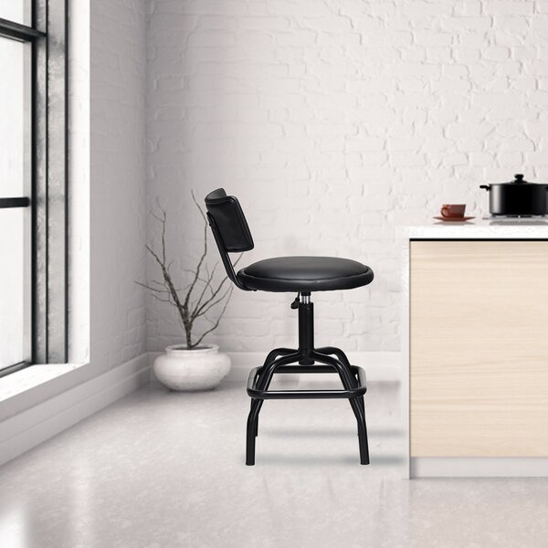 Costway Sgabello da bar moderna in pelle PU con altezza regolabile, Sedile girevole a 360° con schienale imbottito Nero