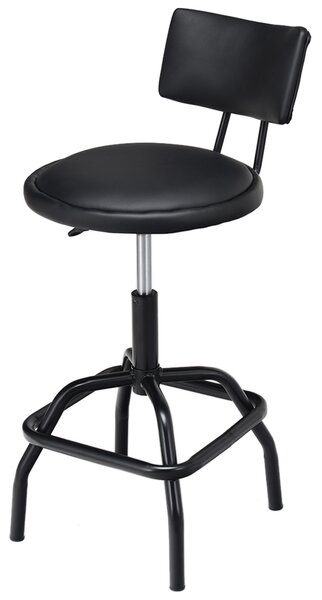 Costway Sgabello da bar moderna in pelle PU con altezza regolabile, Sedile girevole a 360° con schienale imbottito Nero