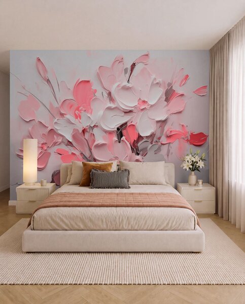 Carta da parati Fiori volumetrici astratti in stile pittura ad olio, Carta da parati 3D, Carta da parati Fiori 3D, w03582v3 : Uwalls.it