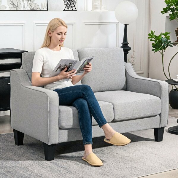 DecHome Divano 2 Posti Moderno in Tessuto effetto Lino Dimensioni 136x77x86 cm colore Grigio Chiaro