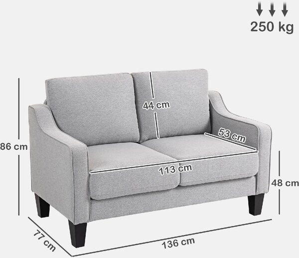 DecHome Divano 2 Posti Moderno in Tessuto effetto Lino Dimensioni 136x77x86 cm colore Grigio Chiaro