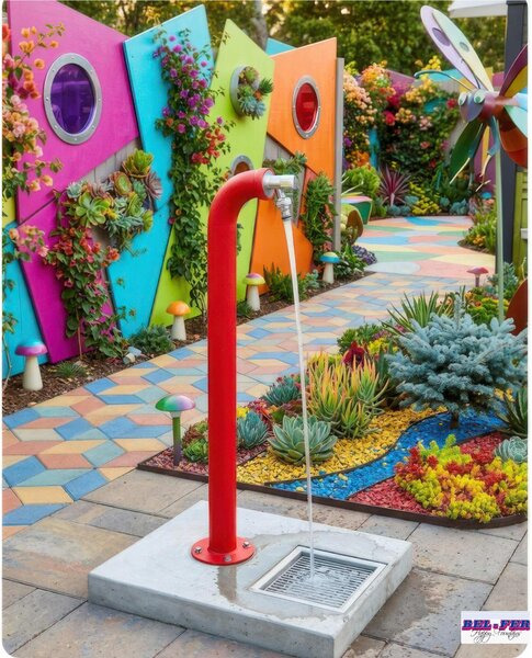 Fontana da Giardino a colonna forma di Periscopio Design Moderno Belfer Dimensioni 11x18xh 80 cm - peso 3,2 kg design , colore Rosso