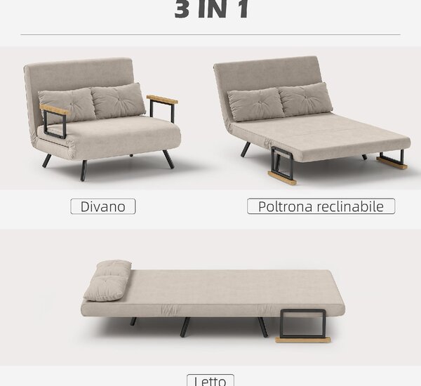 DecHome Divano Letto Clic-Clac 4 in 1 2 Posti Tessuto Effetto Velluto Schienale Reclinabile Imbottitura Spessa Ideale per Soggiorno e Camera Ospiti