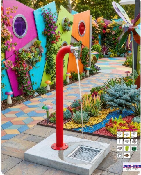 Fontana da Giardino a colonna forma di Periscopio Design Moderno Belfer Dimensioni 11x18xh 80 cm - peso 3,2 kg design , colore Rosso