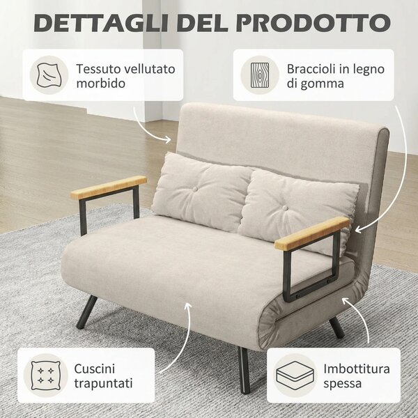 DecHome Divano Letto Clic-Clac 4 in 1 2 Posti Tessuto Effetto Velluto Schienale Reclinabile Imbottitura Spessa Ideale per Soggiorno e Camera Ospiti