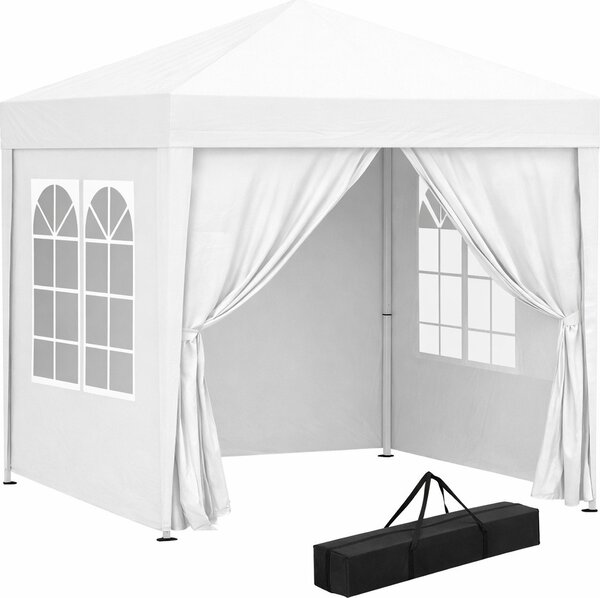 VivaGarden Gazebo da Giardino 2x2 mt Pieghevole in Acciaio/Tessuto con Protezione raggi UV e Tende Laterali con Finestre colore Bianco