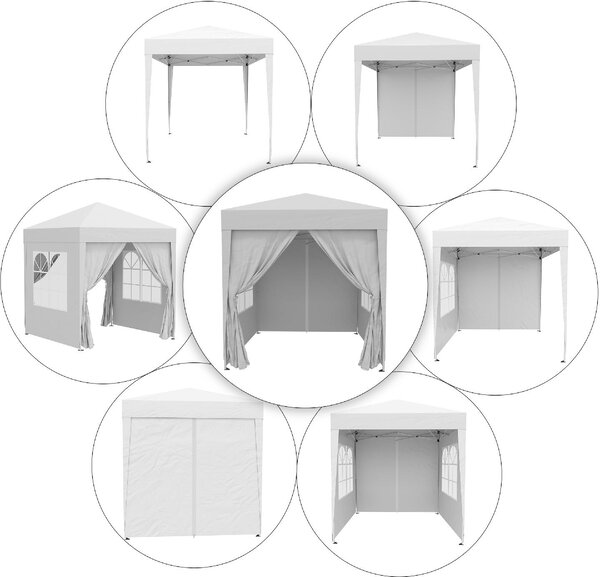 VivaGarden Gazebo da Giardino 2x2 mt Pieghevole in Acciaio/Tessuto con Protezione raggi UV e Tende Laterali con Finestre colore Bianco