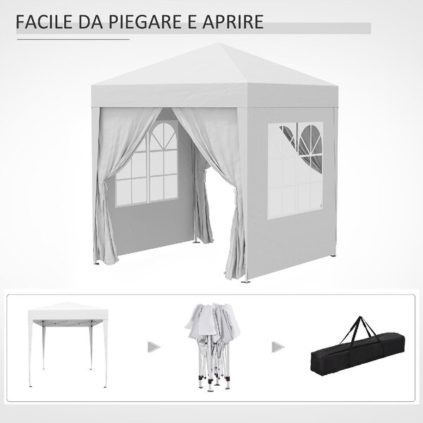 VivaGarden Gazebo da Giardino 2x2 mt Pieghevole in Acciaio/Tessuto con Protezione raggi UV e Tende Laterali con Finestre colore Bianco
