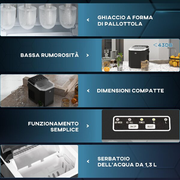 DecHome Macchina del Ghiaccio Autopulente da 9 Cubetti in 6-13 Minuti in PP e Rame 22.2x29.4x29 cm colore Nero - 0BKAM424