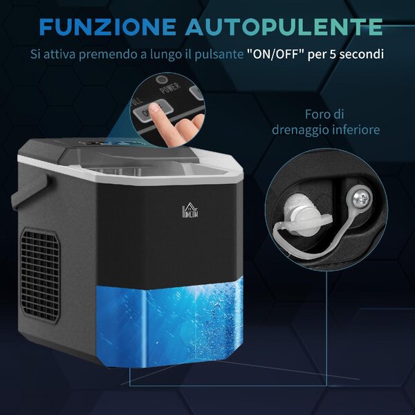 DecHome Macchina del Ghiaccio Autopulente da 9 Cubetti in 6-13 Minuti in PP e Rame 22.2x29.4x29 cm colore Nero - 0BKAM424