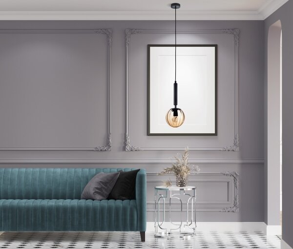 ITALUX PND-2324-1 BK+AMB - Lampadario a sospensione con filo RAVENA 1xE27/10W/230V nero