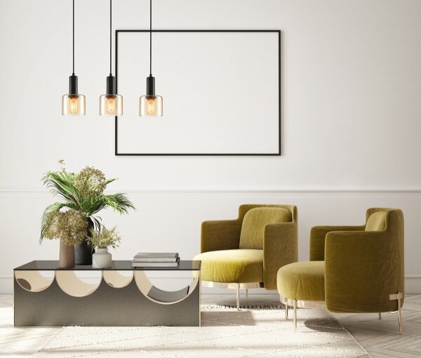 ITALUX PND-65342-3-BK+AMB - Lampadario a sospensione con filo SANTIA 3xE27/40W/230V