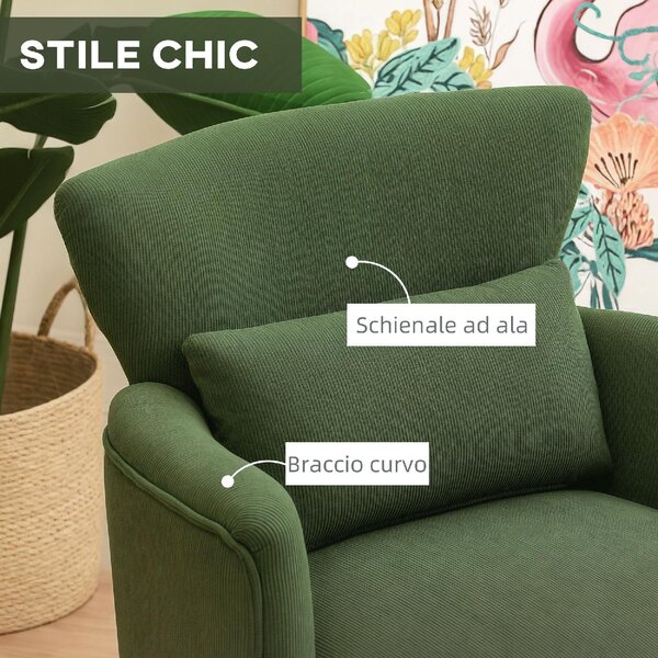 DecHome Poltrona Moderna in Velluto Dimensioni 69x69,5x78 colore Verde