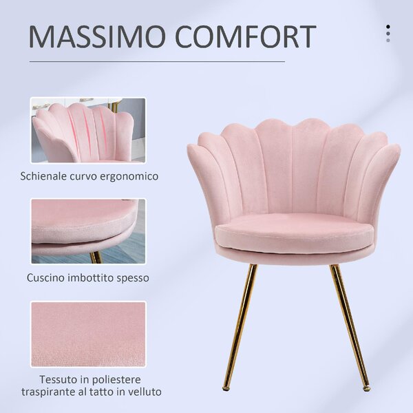 DecHome Poltrona Contemporanea Luxury in Velluto Dimensioni 67x64x77 colore Rosa