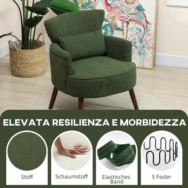 DecHome Poltrona Moderna in Velluto Dimensioni 69x69,5x78 colore Verde