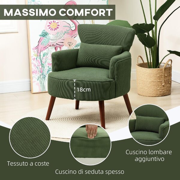 DecHome Poltrona Moderna in Velluto Dimensioni 69x69,5x78 colore Verde