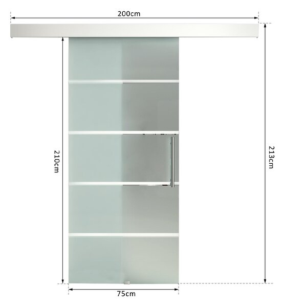 Brugel Porta Scorrevole In Vetro a Strisce con Binario In Alluminio 75x210 cm - B70041