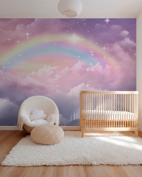 Carta da parati Arcobaleno tra le nuvole, Carta da parati per Bambini, Carta da parati per bambini Arcobaleno, w04146 : Uwalls.it