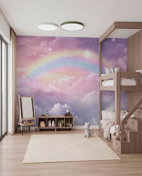 Carta da parati Arcobaleno tra le nuvole, Carta da parati per Bambini, Carta da parati per bambini Arcobaleno, w04146 : Uwalls.it