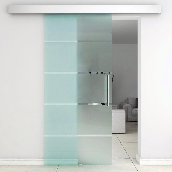 Brugel Porta Scorrevole In Vetro a Strisce con Binario In Alluminio 75x210 cm - B70041