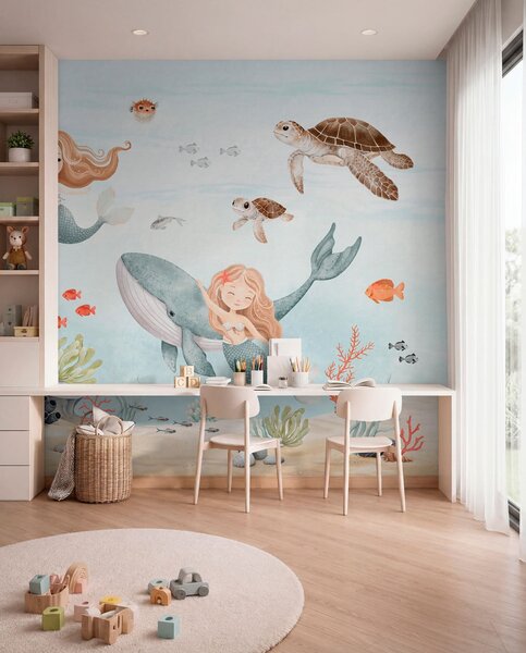 Carta da parati Mondo subacqueo con sirene e pesci, Carta da parati per Bambini, w04166 : Uwalls.it