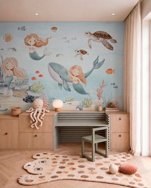 Carta da parati Mondo subacqueo con sirene e pesci, Carta da parati per Bambini, w04166 : Uwalls.it