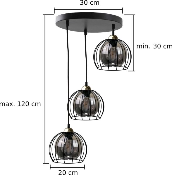 Lampadario a sospensione con filo SOLO BLACK 3xE27/60W/230V nero/oro