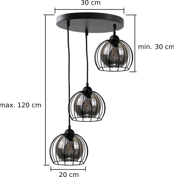 Lampadario a sospensione con filo SOLO BLACK 3xE27/60W/230V diametro 30 cm