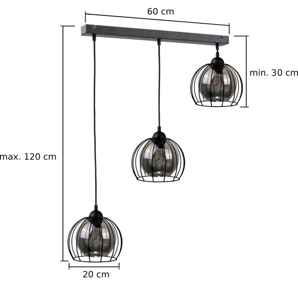 Lampadario a sospensione con filo SOLO BLACK 3xE27/60W/230V