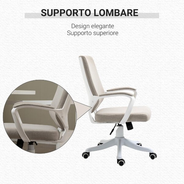 Icon Space Sedia da Ufficio con Ruote e Braccioli in Tessuto colore Beige/Bianco