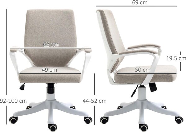 Icon Space Sedia da Ufficio con Ruote e Braccioli in Tessuto colore Beige/Bianco