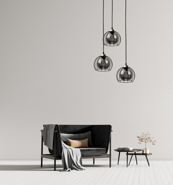 Lampadario a sospensione con filo SOLO BLACK 3xE27/60W/230V nero/oro