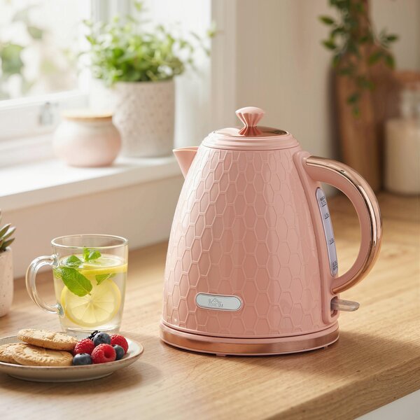 HOMCOM Bollitore elettrico 1,7L 2200W con filtro anticalcare, Rosa chiaro | Aosom Italy