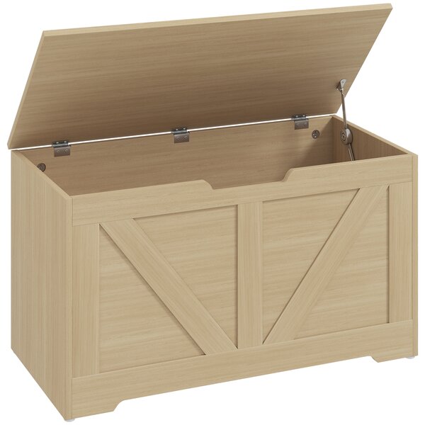 HOMCOM Baule contenitore con coperchio e cerniere sicurezza, 80x40x45 cm, Legno naturale | Aosom Italy