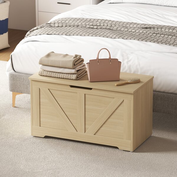 HOMCOM Baule contenitore con coperchio e cerniere sicurezza, 80x40x45 cm, Legno naturale | Aosom Italy