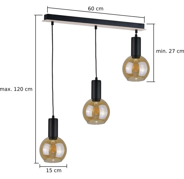 Lampadario a sospensione con filo JANTAR WOOD 3xE27/60W/230V