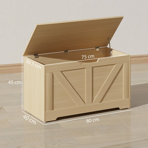 HOMCOM Baule contenitore con coperchio e cerniere sicurezza, 80x40x45 cm, Legno naturale | Aosom Italy