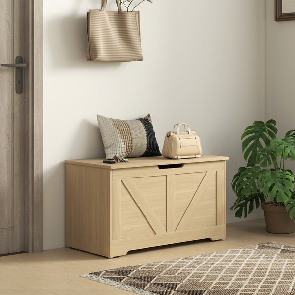 HOMCOM Baule contenitore con coperchio e cerniere sicurezza, 80x40x45 cm, Legno naturale | Aosom Italy